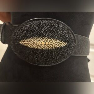 Vintage El General Genuine Sting Ray Skin Buckle Front Belt Sz 38